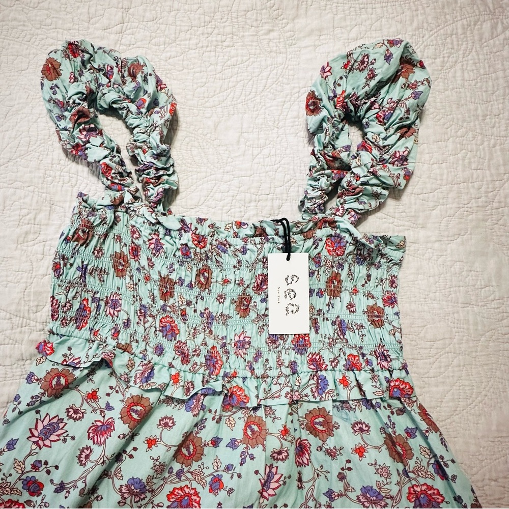 SEA New York NWT Brita Floral Smocked Dress Blue Sz.L Cottagecore Boho Prairie - Picture 6 of 12